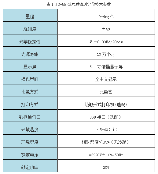 JS-59型水质镍测定仪技术参数