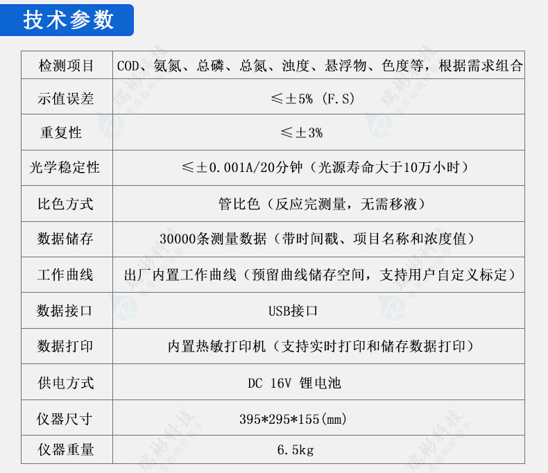 便携式多参数水质测定仪技术参数