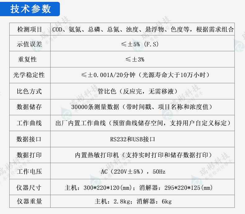 水质快速分析仪技术参数