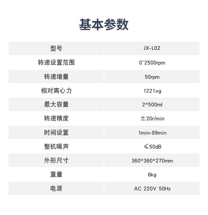 JX-L02型便携式离心机技术参数