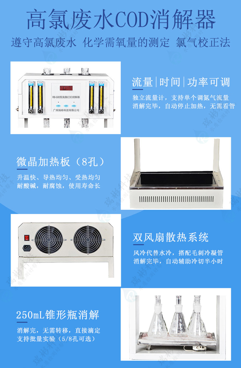 RB-580型高氯废水COD消解器8孔高氯COD消解仪功能细节