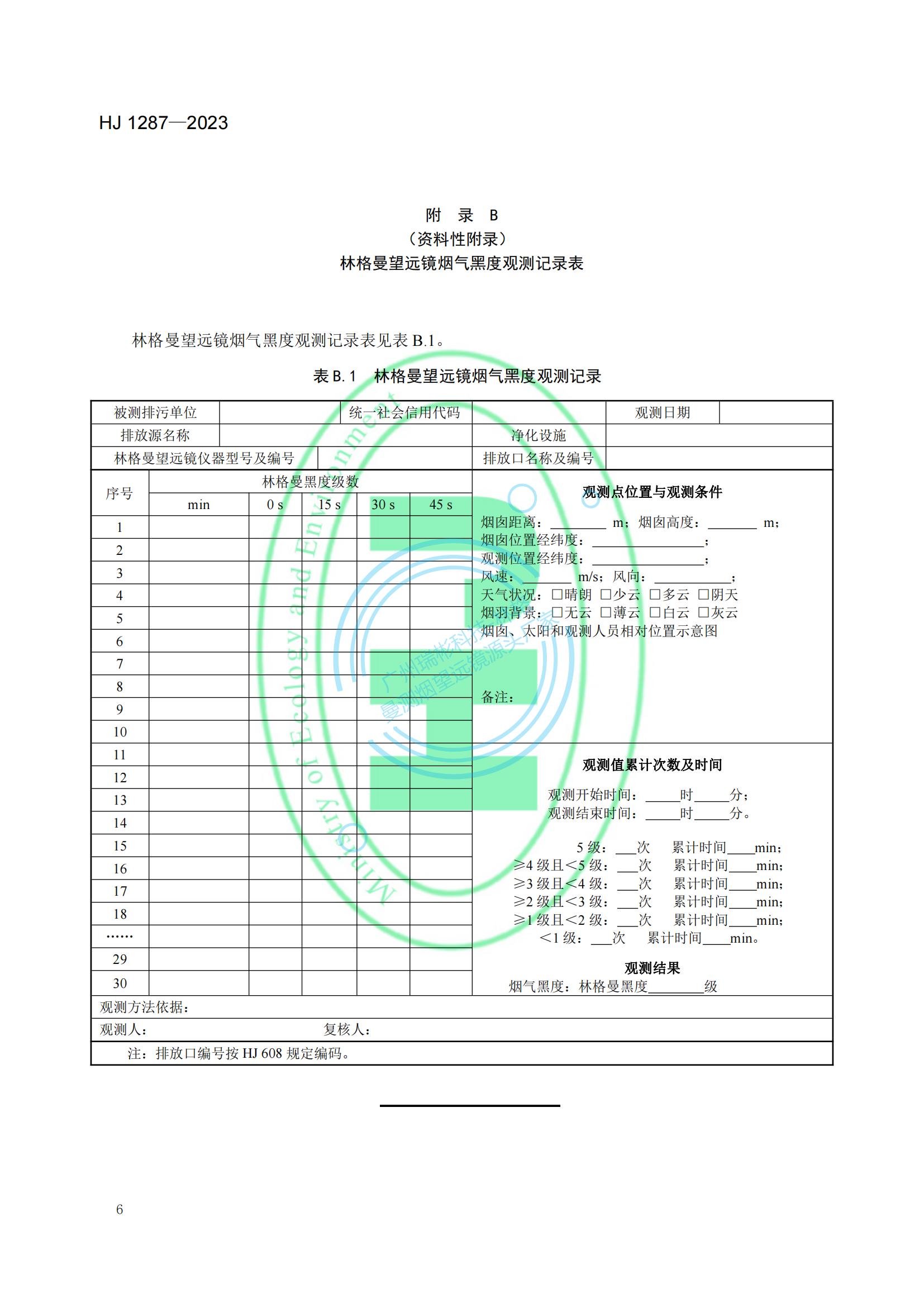 HJ 1287-2023《固定污染源废气 烟气黑度的测定 林格曼望远镜法